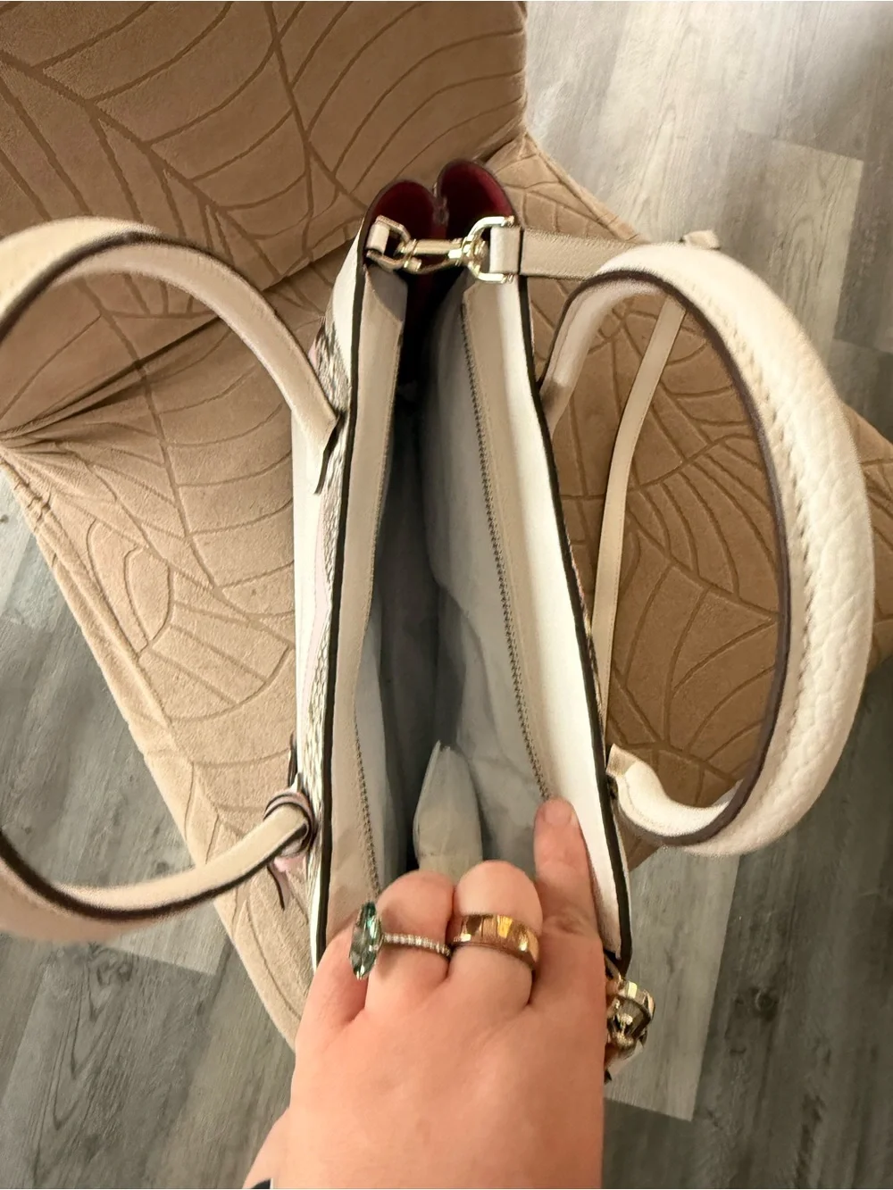 kate spade Cream and Pink Snake-Trim Tote